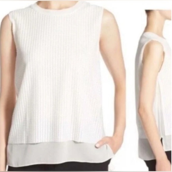 Vince White Textured Woven Lattice Knit Silk Top Sz Large - Picture 11 of 11